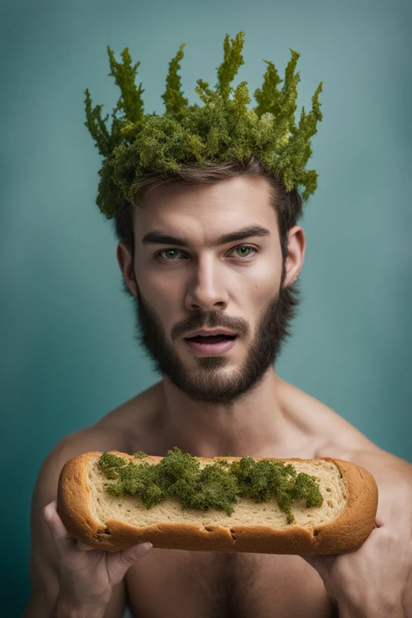 photo shoot of self aware werewolf bread with sea weed crown