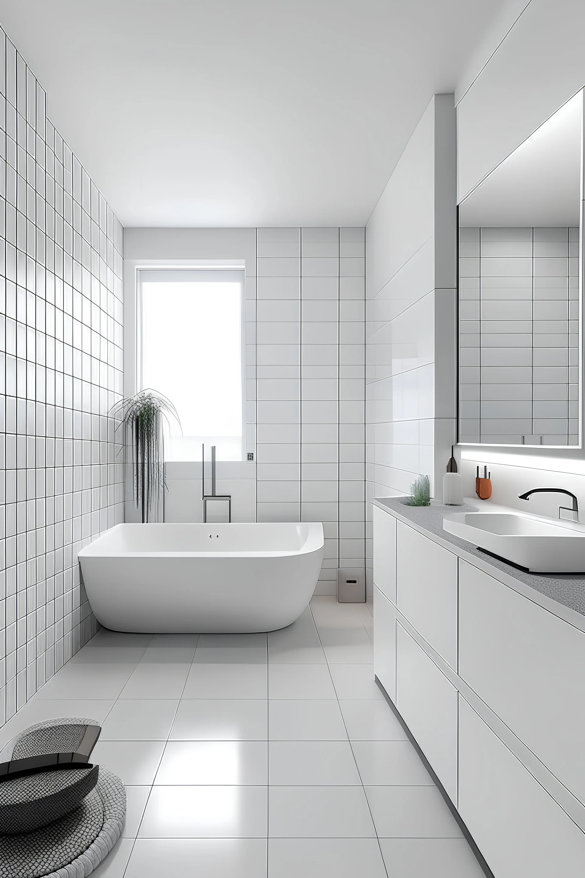 Dame el interior de un baño completo y que se vea completo estilo minimalista