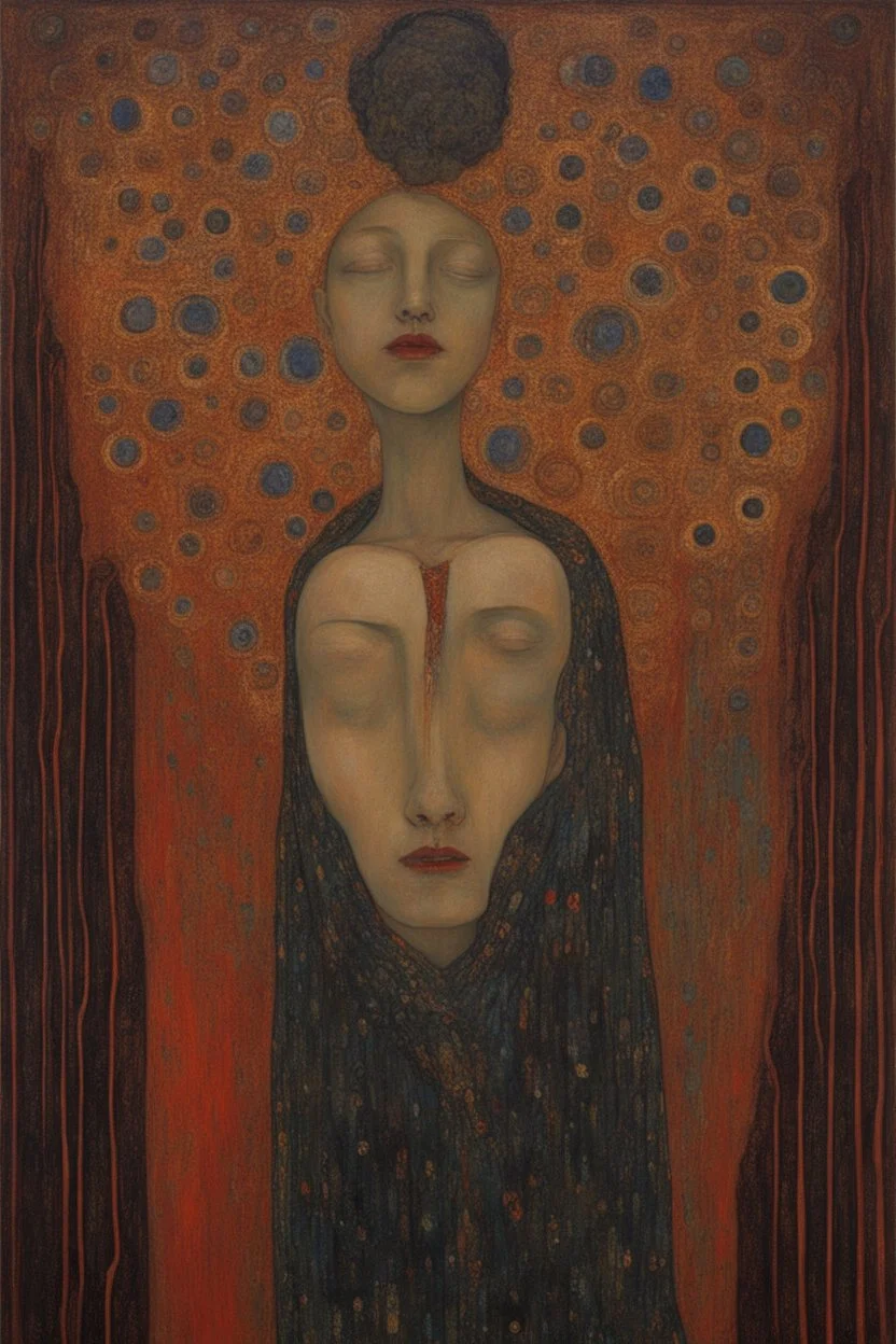 the burden of past grievances weighing down their heavy hearts; Neo-Expressionism; Klimt; beautiful; transcendent