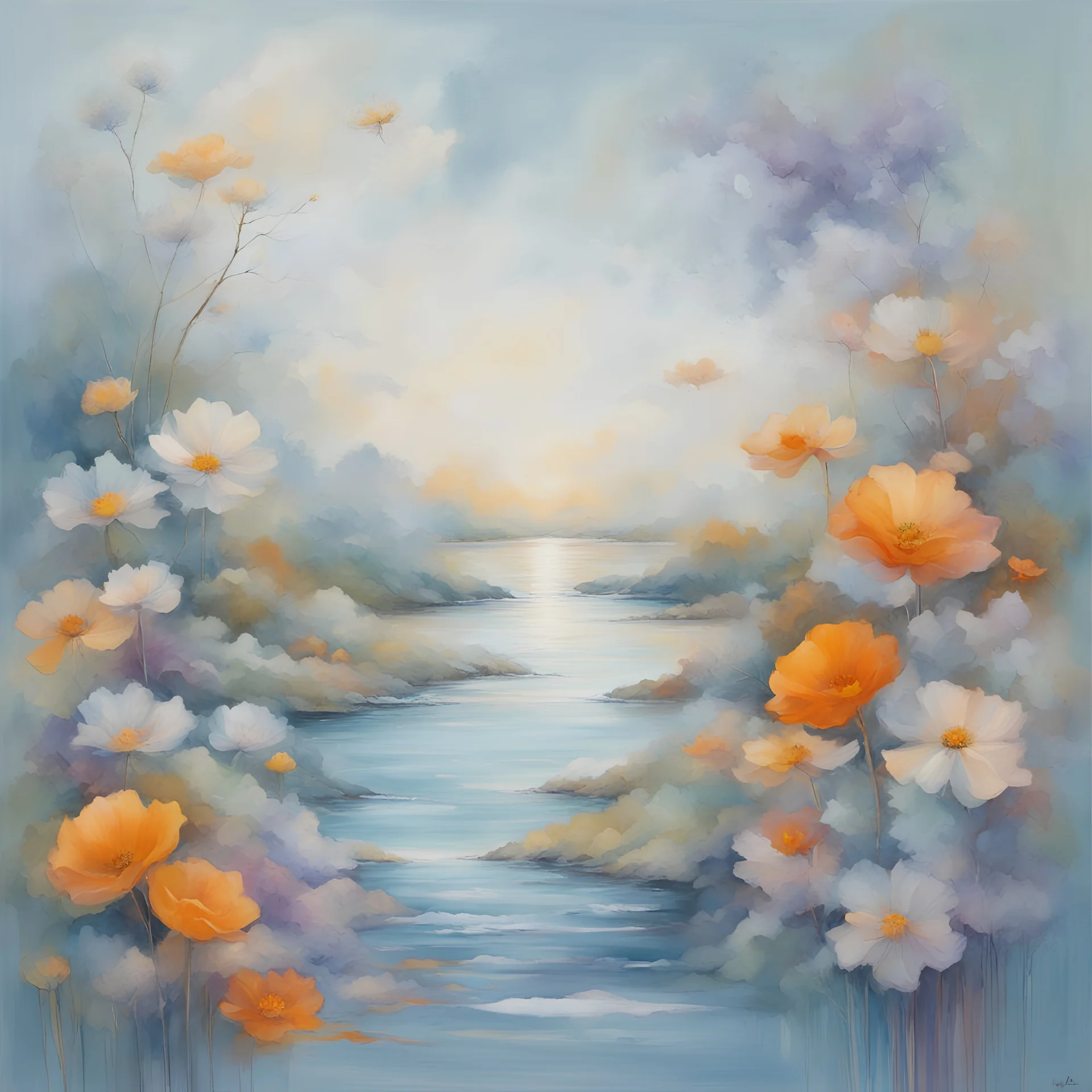 A subdued color palette of soft blues, calming greens and subtle purples to evoke a sense of calm, peace and healing. As the piece progresses, gradually introduce warmer tones such as comforting yellows and refreshing oranges to symbolize hope, warmth and renewal. Symbolic imagery incorporated symbolic elements such as blooming flowers, flowing water, open skies and embracing figures to represent growth, liberation, clarity and self-compassion. These symbols serve as visual metaphors for the pro