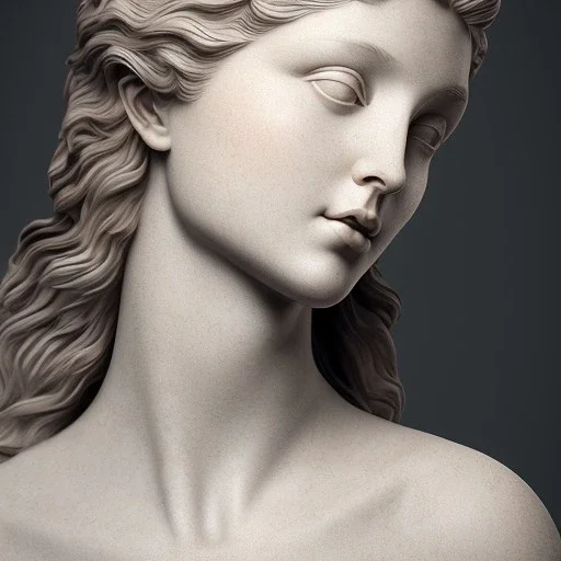 Greek white marble stature, full of details, realistic, beautiful young woman, hight definition, 8k, symmetric face, perfect eyes