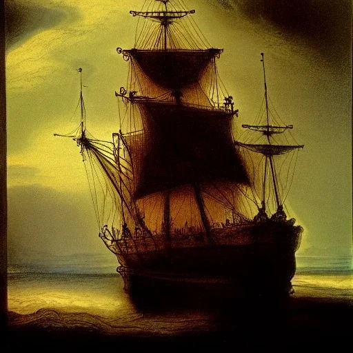 Dibujo de un Galeón al estilo Rembrandt