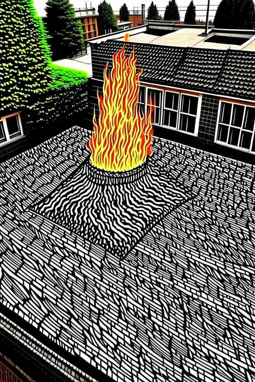 The Roof is on Fire; street art; optical art; m. c. escher; black sharpie