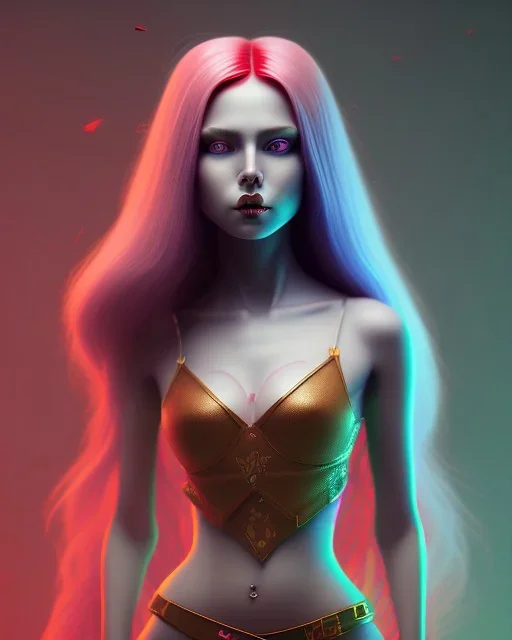 isometric art of a short Demon girl with deep blood red hair and green eyes, deep lighting, dark pastel gradients, high definition, 3d icon clay render, blender 3d