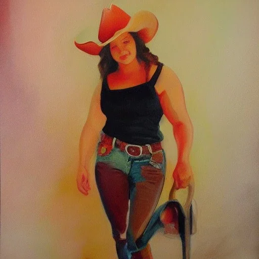 Full body portrait, painting, medium shot lady Cowgirl