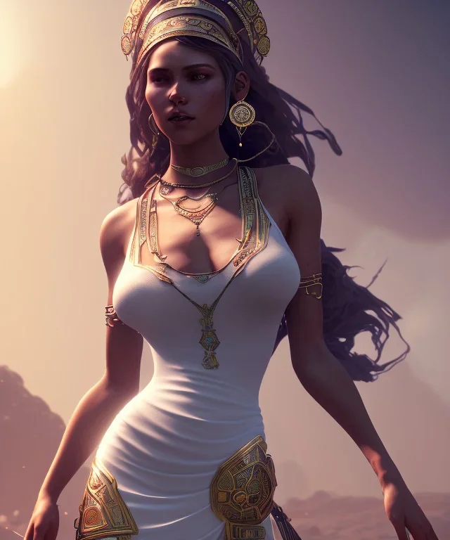 Gipsy, beautiful, curvy body, white fabric dress, beautiful long hair, bandana covering head, long earings, head and shoulders portrait, holding tarot card, 8k resolution concept art portrait by Greg Rutkowski, Unreal Engine 5 volumetric lighting