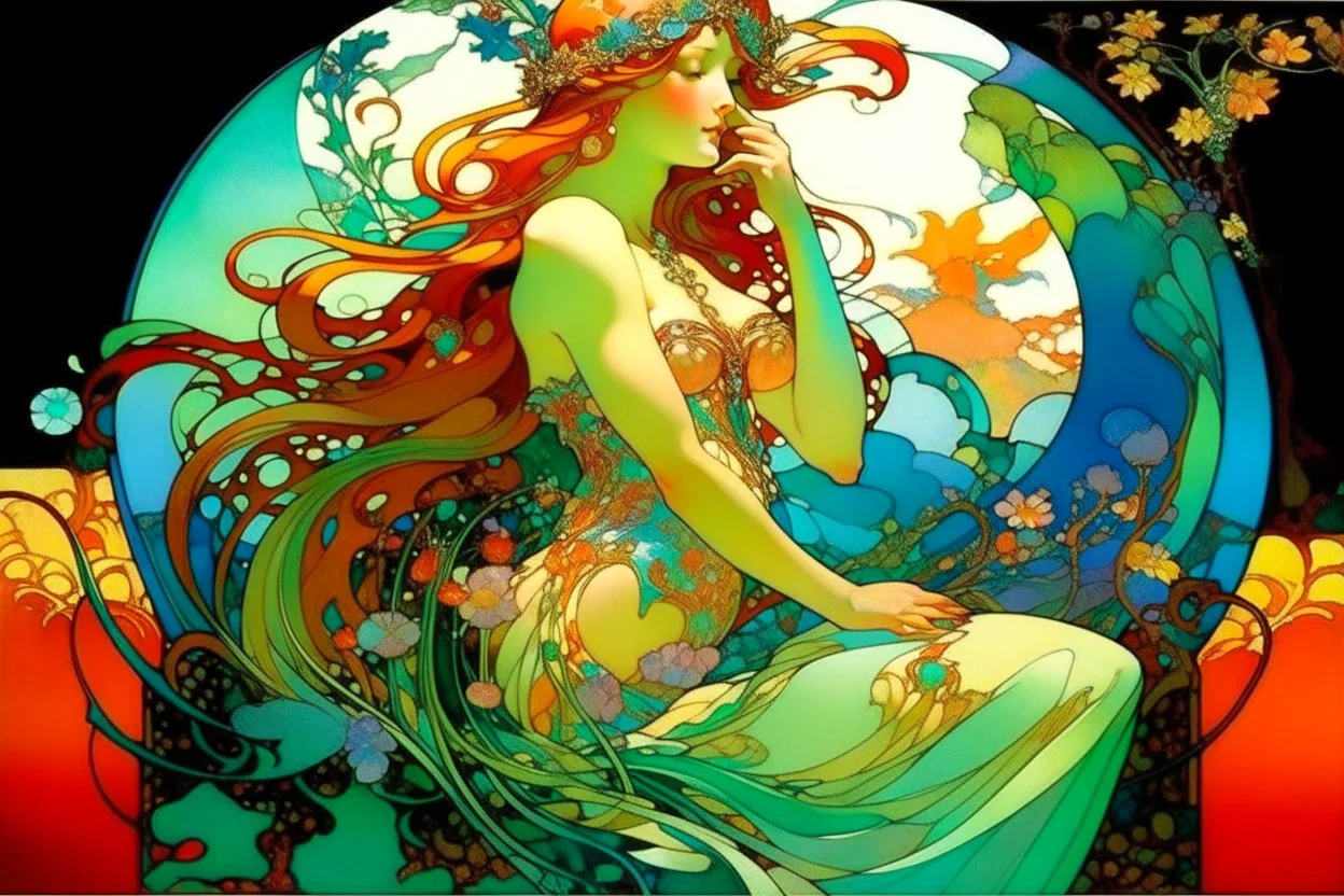 a beautiful mermaid with jewels elegant extremely detailed very attractive beautiful dynamic lighting colourful Alphonse Mucha