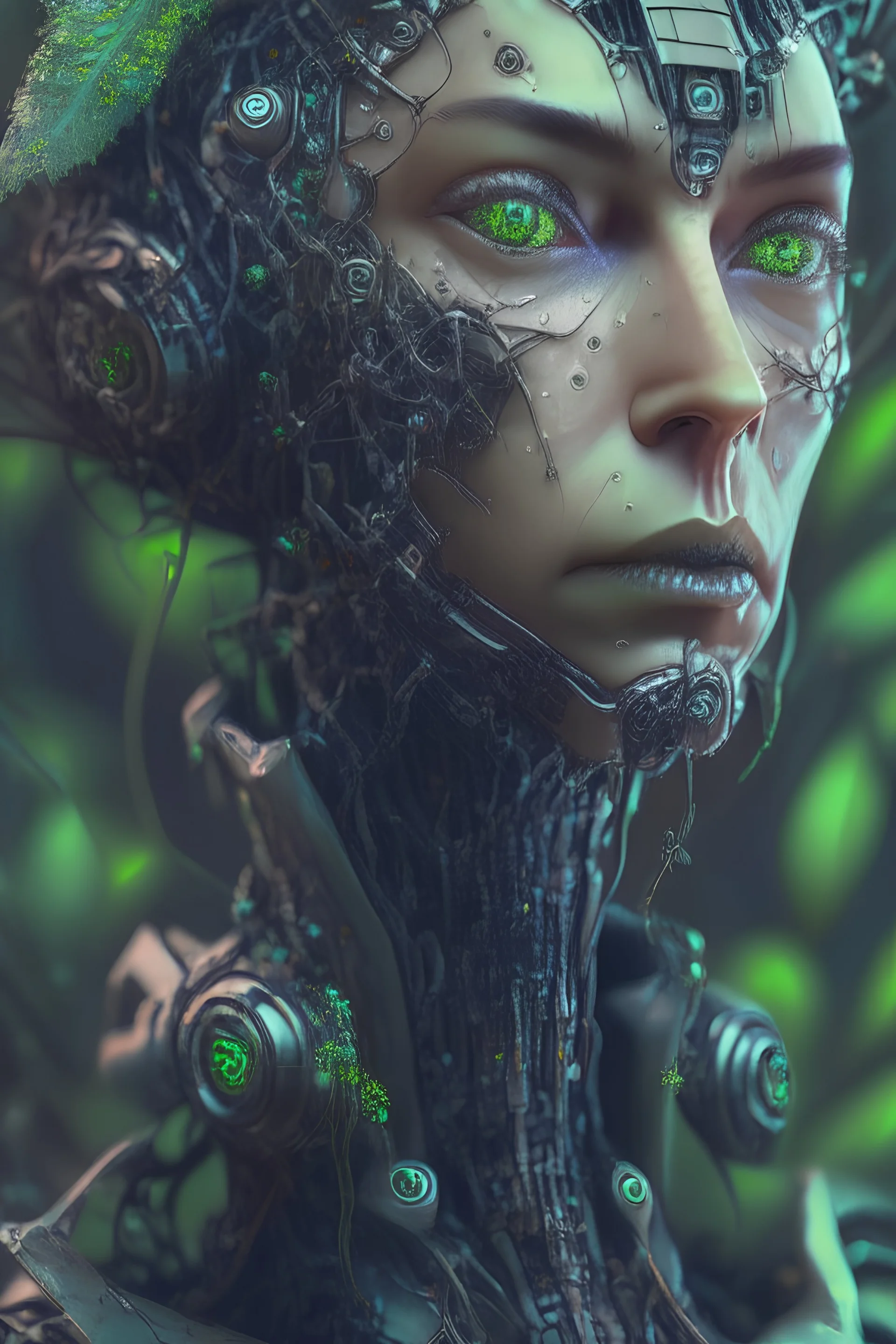portrait of an ultra detailed Mechanical Cyberpunk weed Android, looking into the camera, intricate, elegant, super highly detailed, smooth, sharp focus, no blur, no dof, extreme illustration, Unreal,