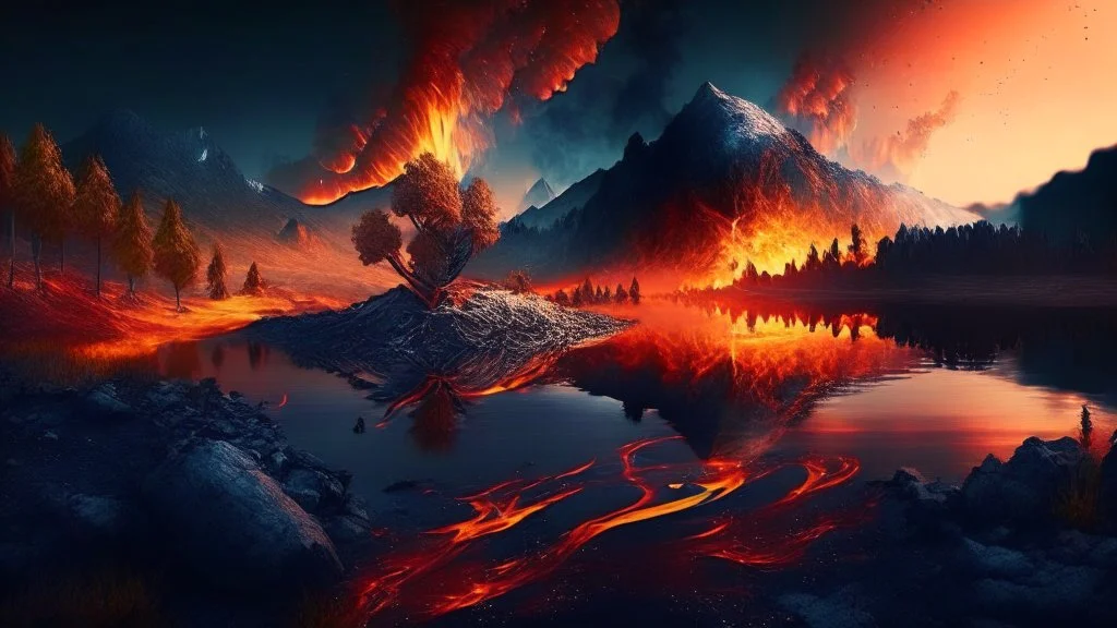 Beautiful nature landscape with fire