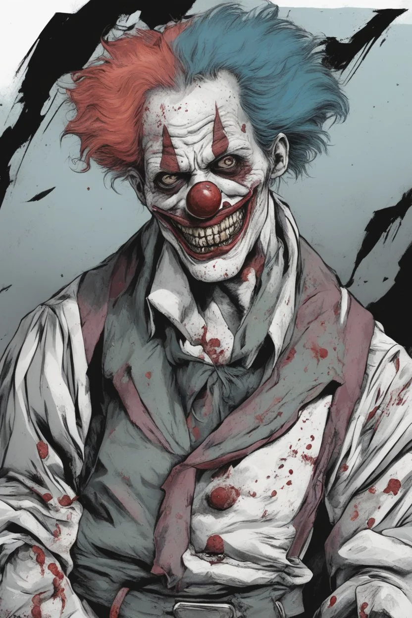 A portrait of a zombie clown in comic style