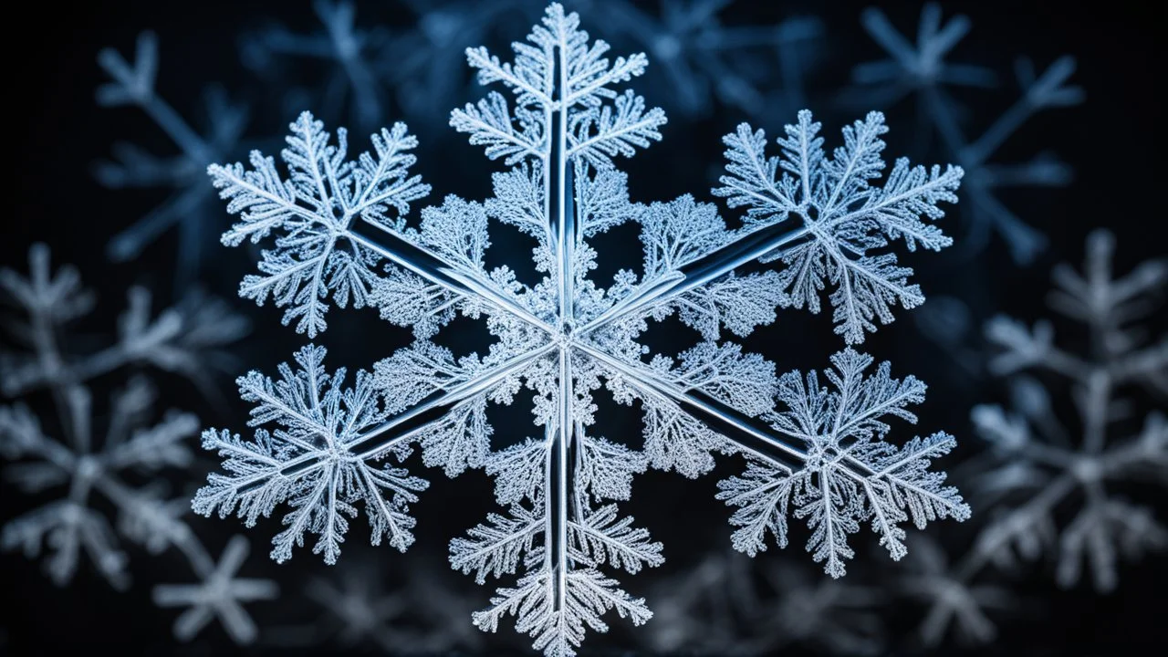 A photomicrograph of a single snowflake, showcasing its perfect hexagonal symmetry and delicate, lacy structure. The ice crystal's intricate patterns are highlighted against a dark, contrasting background. Beautiful award-winning photograph, inspiring, rule of thirds, balanced delightful composition, perfect lighting, superb detail, 16k render