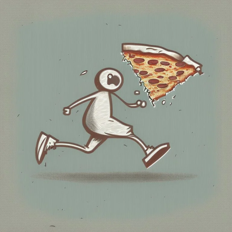 stick man running after a slice of pizza