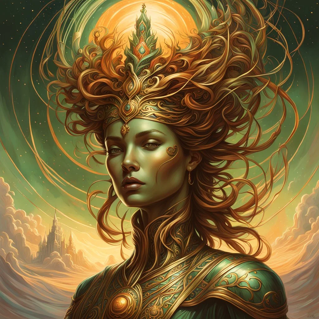 create a haunted disembodied shimmering female entity with highly detailed, sharply lined facial features, , finely drawn, boldly inked, in soft ethereal colors, otherworldly, celestial, and beautiful in the style of Peter Mohrbacher