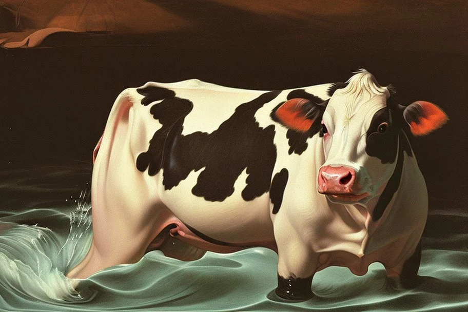 cow swimming in deep water by Caravaggio