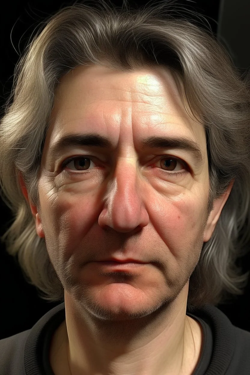 realistic amateur 44yr old male Caucasian face, amateur studio lighting, middle hair, no smile, (head frame), elegant, dynamic, highly detailed, non-symmetrical body, skin texture.