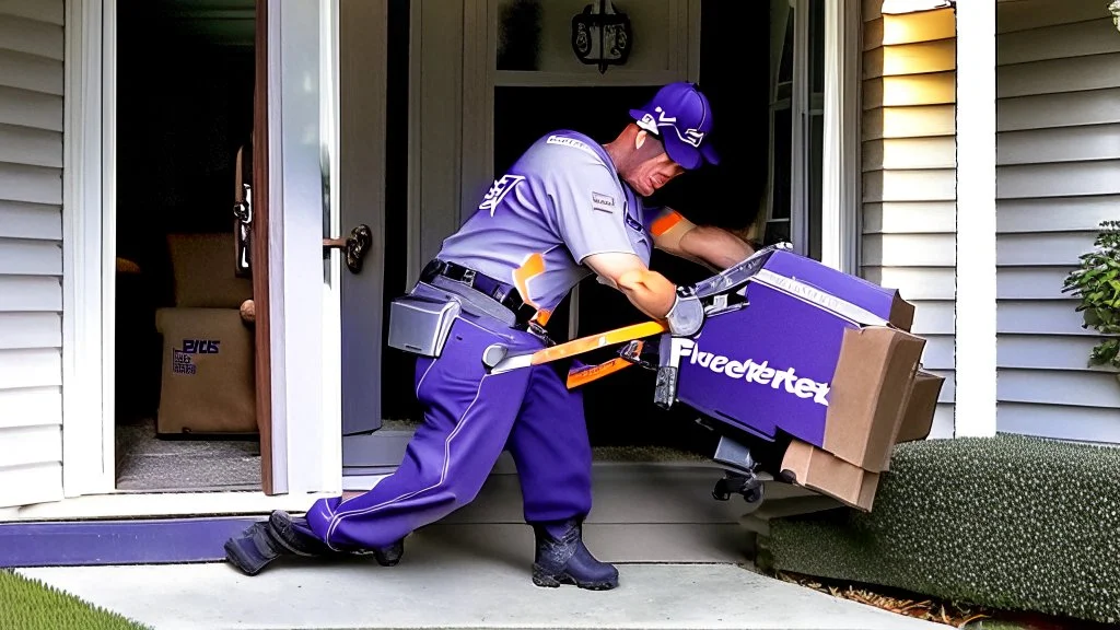 fedex driver with a chainsaw at the front door