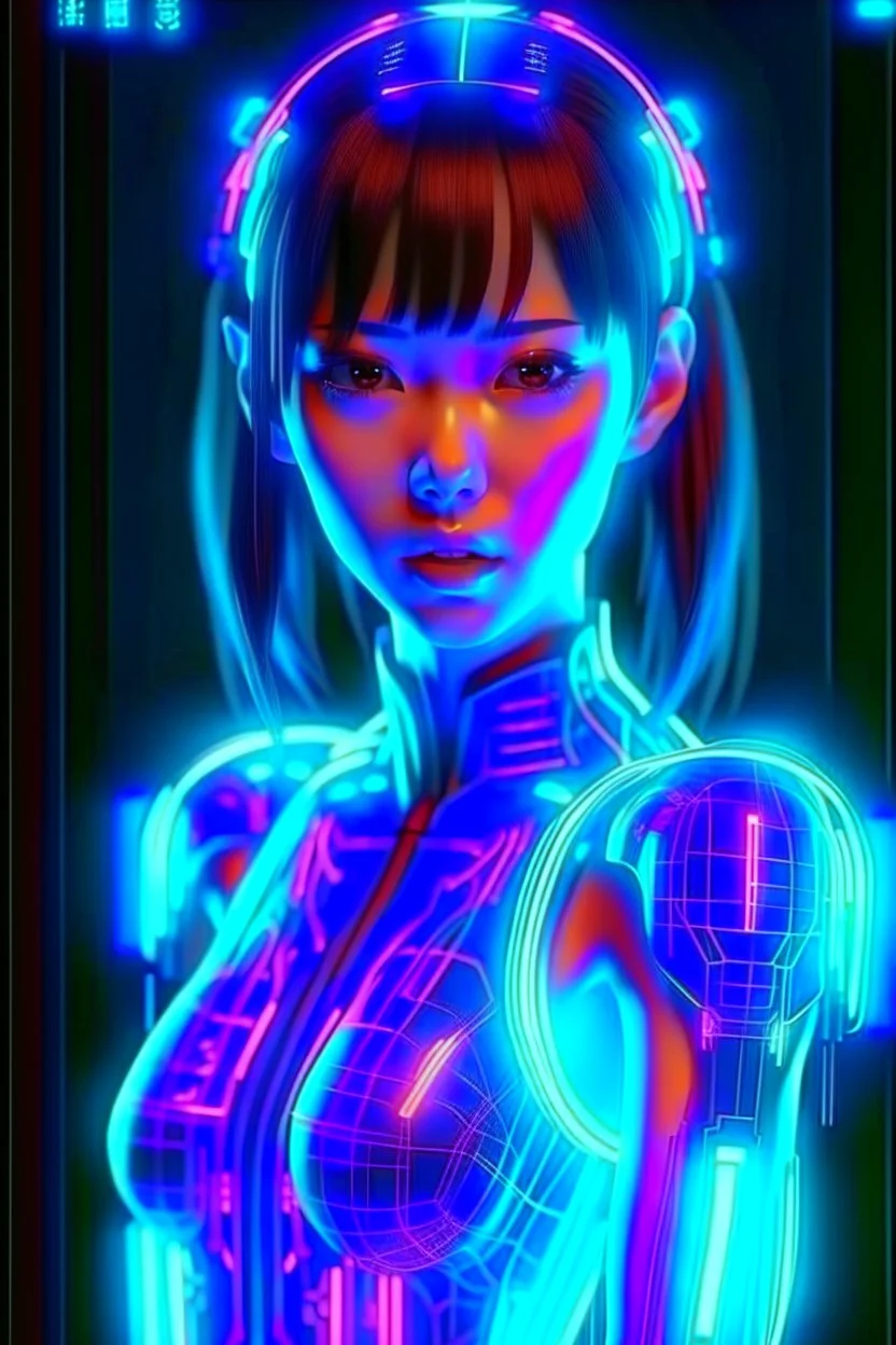 highly detailed and ultra realistic hologram of an anime character, realistic look, futuristic and striking,