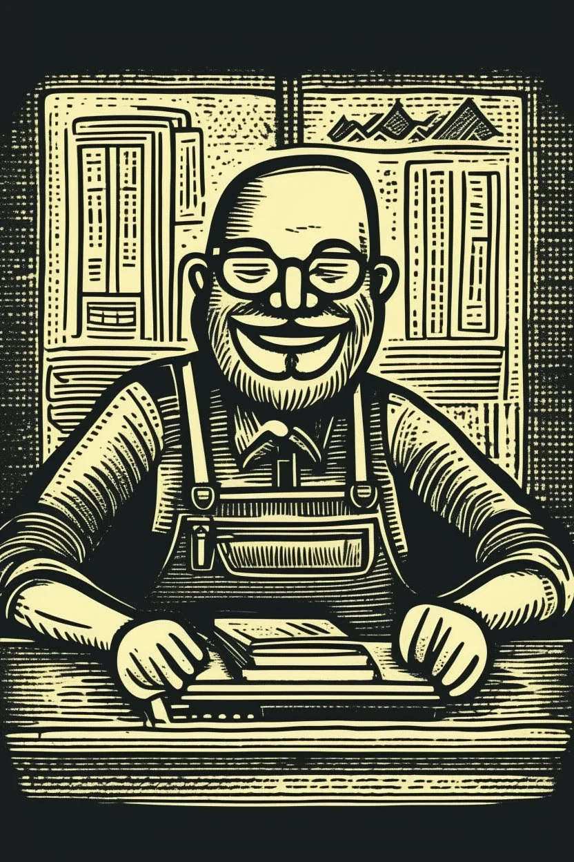 Woodcut happy developer