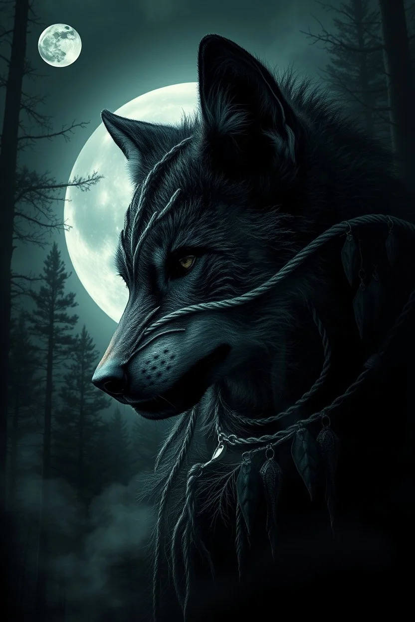 double exposure, ancient stunning wolf-woman mutant portait, forest, moon, smoke, ultra-high detailed, deep dark colors, dark fantasy, intricate detail, cinematic, masterpiece, sharp focus, dark ethereal fantasy, hyperdetailed, atmospheric , dark surreal fantasy