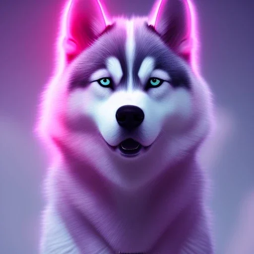 Husky, neon pink eyes, 8K, cinematic lighting, sharp focus, masterpiece, expert