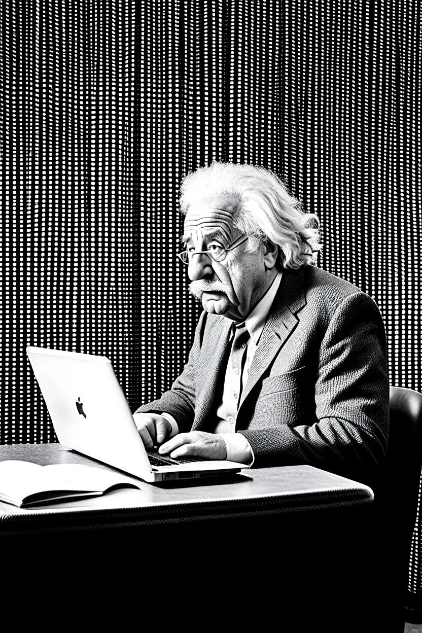 albert einstein in with laptop