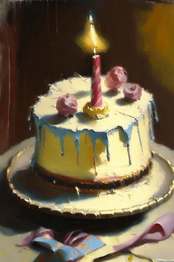 A birthday cake written "Happy Birthday". oil painting.