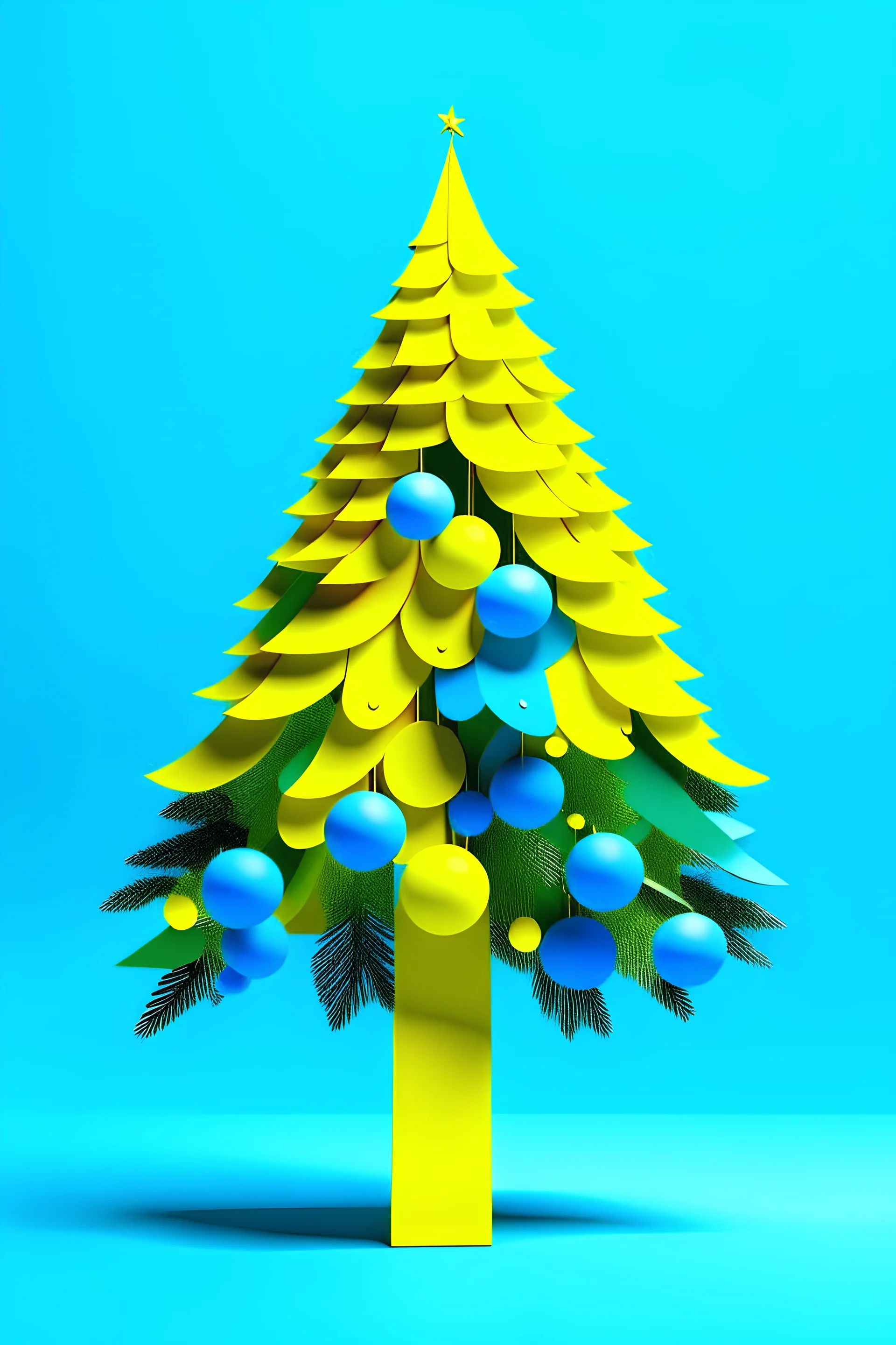 Create a Christmas tree with a yellow and blue background and an insurance look