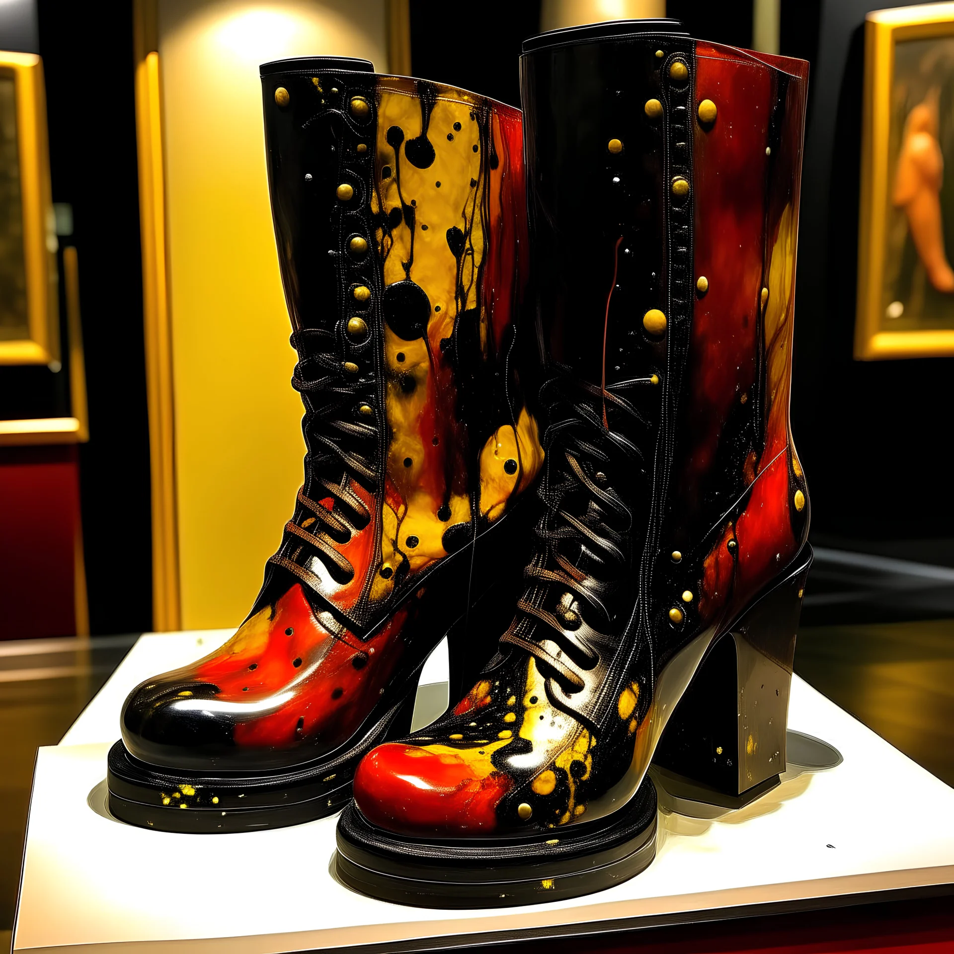 Bloody Black high heel boot jackson pollock's painting