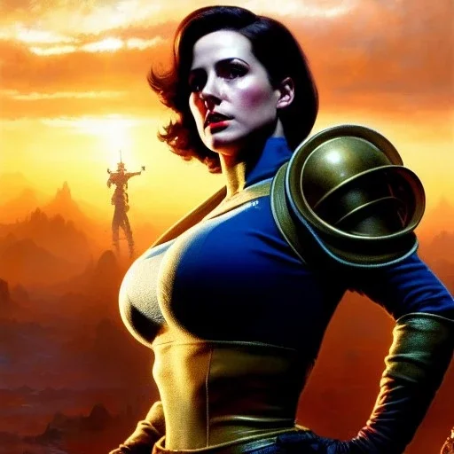 Drawing of beautiful face,'beautiful,Busty fit 'Piper Wright - Fallout 4 ',intense stare, ancient skintight armor, balanciaga fashion clothe painting by gaston bussiere, greg rutkowski, yoji shinkawa, yoshitaka amano, tsutomu nihei, donato giancola, tim hildebrandt Oil on canvas, cinematic composition, extreme detail,fit full head inside picture,16k