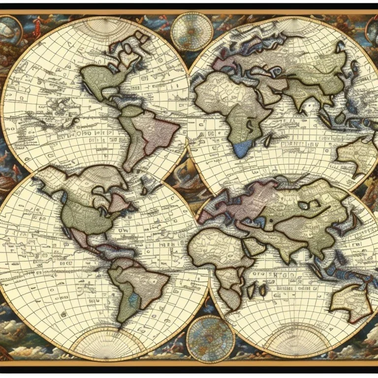 A world map New of five conjoined continents