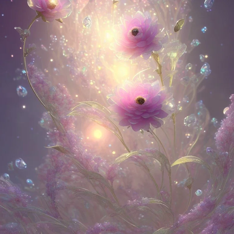 one big crystal subtle flower in a galactic ambiance with a beautiful fairy, transparent petals, delicate colors, in the foreground, full of details, smooth，soft light atmosphere, light effect，vaporwave colorful, concept art, smooth, extremely sharp detail, finely tuned detail, ultra high definition, 8 k, unreal engine 5, ultra sharp focus