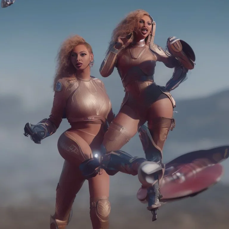 beyonce riding a rocket with a big T logo