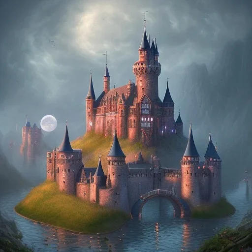 A magical gothic little town of witches with a castle and canals Nick Harris style