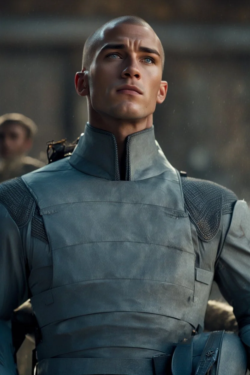 loving, hot man fighting in the hunger games, saving the woman he loves, in his buzzcut era