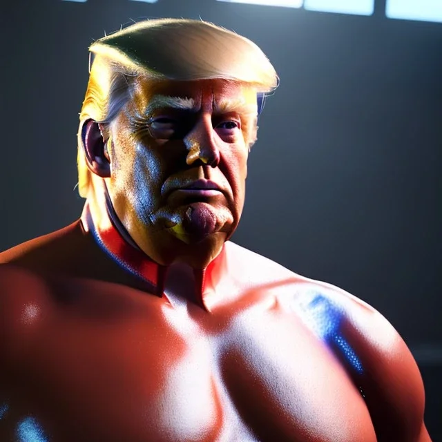 Realistic photo, Donald trump wrestler, wrestling dress, retro style, 80s, hot ambient, photo studio, smooth color, gradient, highly detailed, art stations, concept art, smooth, unreal engine 5, god rays, ray tracing, RTX, lumen lighting, ultra detail, volumetric lighting, 3d, finely drawn, high definition, high resolution.