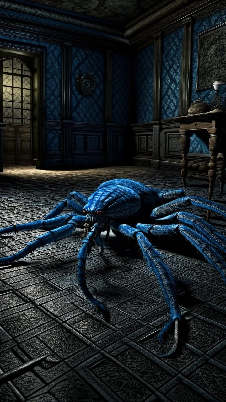 Serpent of the summoning floor ritualistic spiders particularly bold, saturated hues like gray and deep blues, often juxtaposed with dark, atmospheric settings.