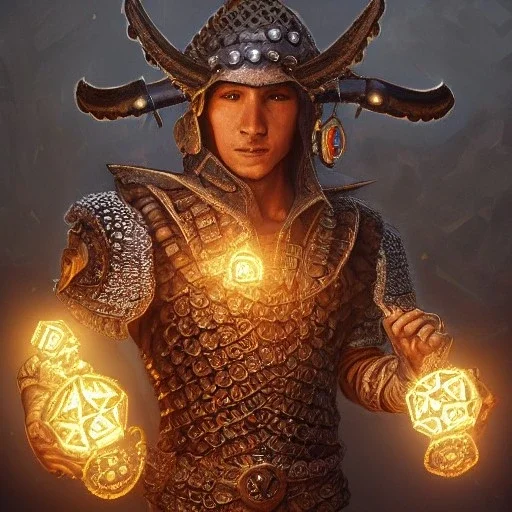 Insanely detailed photograph of a D&D chainmail warrior “male mariachi holding glowing D20” with intricate detailed Sombrero, intricate charo, hyperdetailed painting by Ismail Inceoglu Huang Guangjian and Dan Witz CGSociety ZBrush Central fantasy art album cover art,8K, hdr, mysterious, flickeringlights ,Stoic