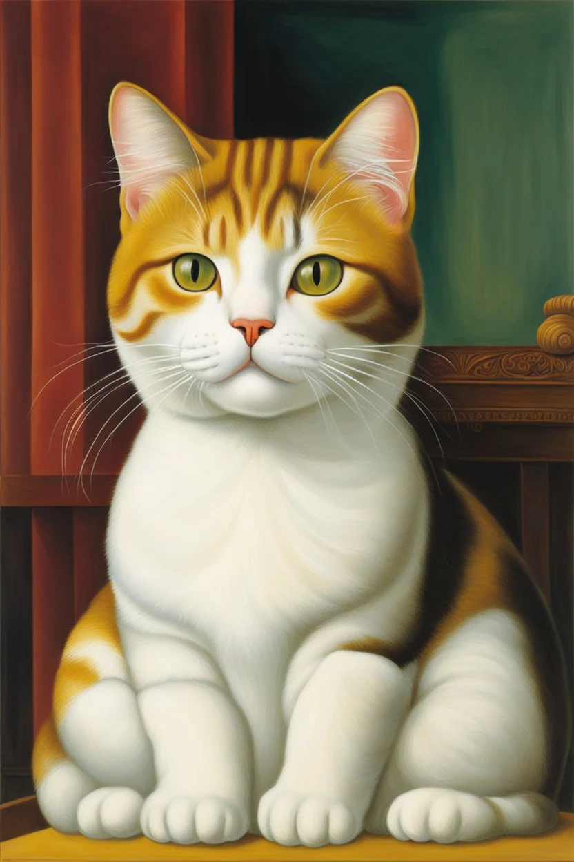 Partret of a cat calicó by Fernando Botero