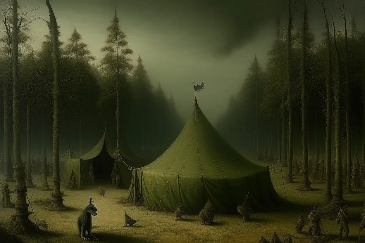 An olive green Halloween themed circus painted by Caspar David Friedrich
