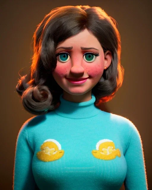 Portrait, Irish waitress woman with monster muppet mask that covers her entire head, retro style, Sesame Street style, cyan, smooth, unreal engine 5, god lights, ray tracing, RTX, lumen lighting, ultra detail, volumetric lighting, 3d.