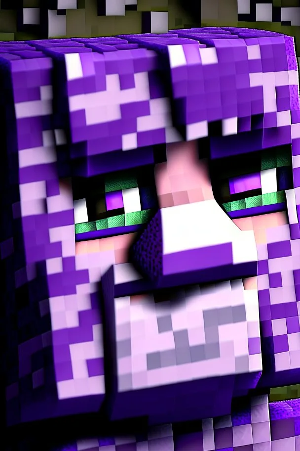 a close-up portrait of a purple Minecraft face, sleepy,3d, large pixel style