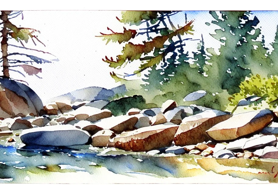 Sunny day, mountains, rocks, winslow homer watercolor paintings