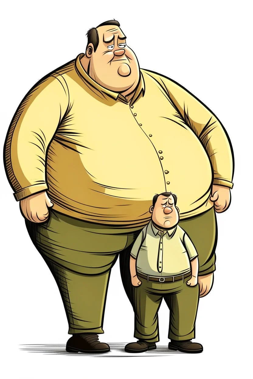 a fat man sitting on thin tall man. Cartoon.