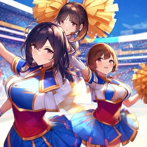 Clear focus,High resolution, three girls, wearing a cheerleader outfit