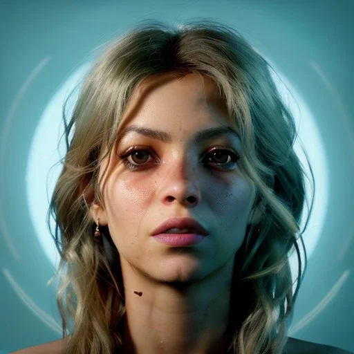 Shakira, artist, 30 years old, Realistic image, waist up portrait, etro style. loose long hair, eyes make up, perfect, glow, circle iris. concept art, smooth, unreal engine 5, god lights, ray tracing, RTX, lumen lighting, ultra detail, volumetric lighting, 3d, finely drawn, high definition, 4k.