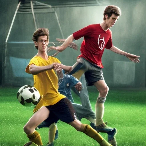 Hugh Laurie and Matt Smith playing soccer