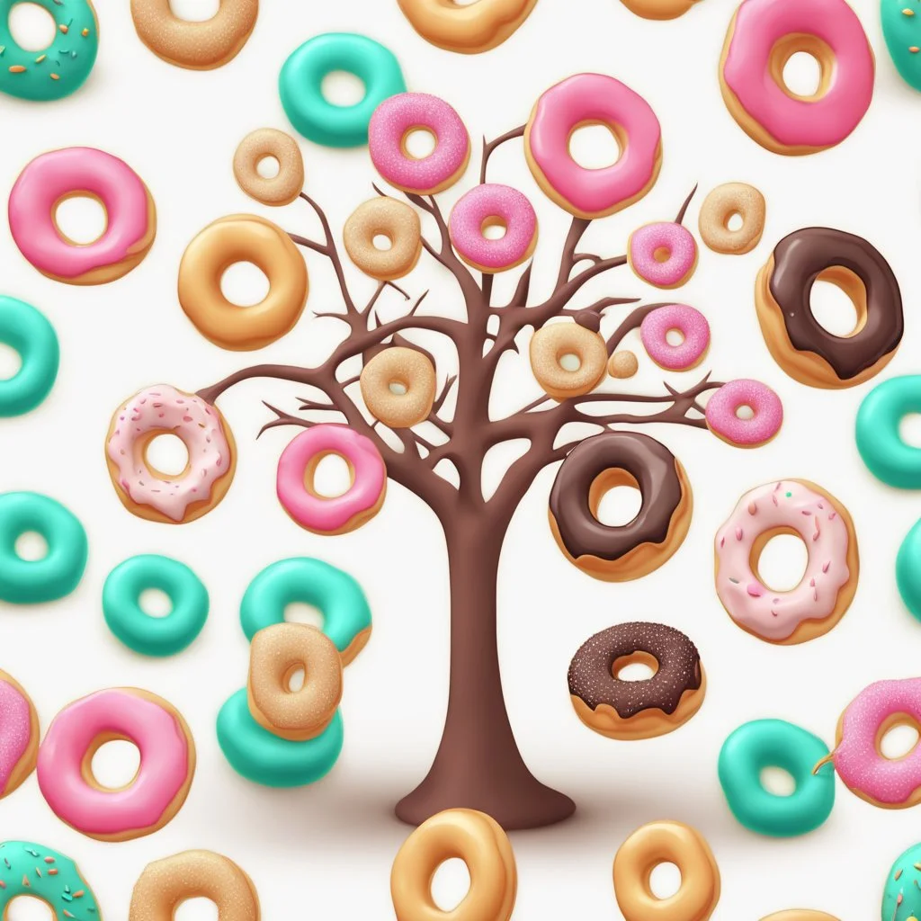 simple fantasy donut tree. minimalist. HD. Glowing. 3d style