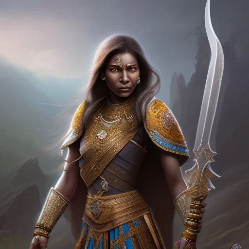 Fantasy setting, woman, dark-skinned, indian, ranger