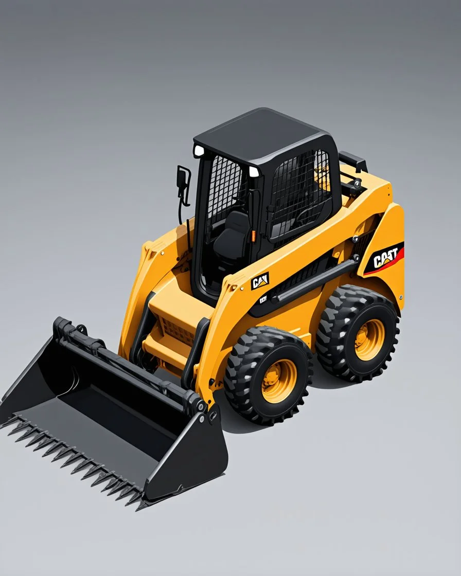 Isometric bobcat skidsteer with front bucket attachment, 3d cartoon proportions, Digital painting