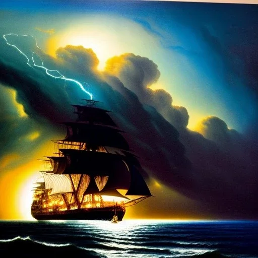 Drawing of 'Black Pearl Ship,Storm,lighting, Skull island', painting by Earl Norem, simon Bisley,frazetta,西嘛哒, evan lee, Vallejo,kelly oil on canvas, cinematic composition, extreme detail,fit full head inside picture,8k